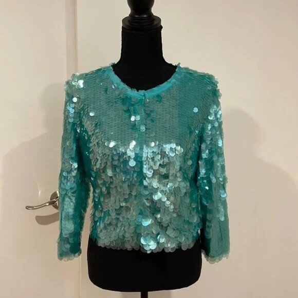 Shimmery turquoise sequin jacket - Picture 1 of 4
